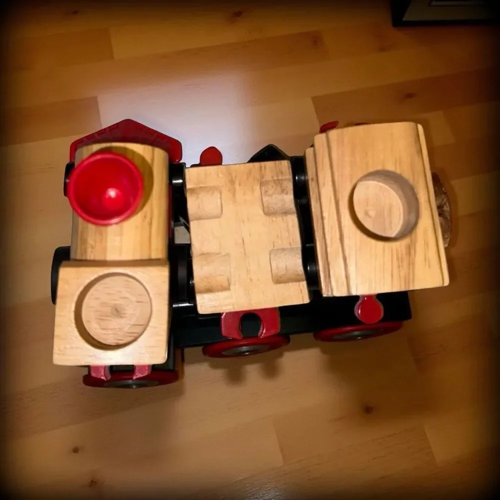 Vintage Mattel Disney Mickey Mouse Rail Road Train Wood & Plastic 3 Pc Set A41